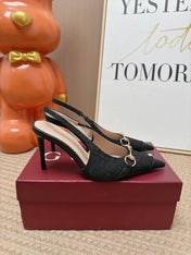 GUCCI 26S SLINGBACK HEELS 105 MM IN BLACK CANVAS MIX LAMBSKIN
