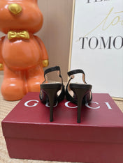 GUCCI 26S SLINGBACK HEELS 105 MM IN BLACK CANVAS MIX LAMBSKIN