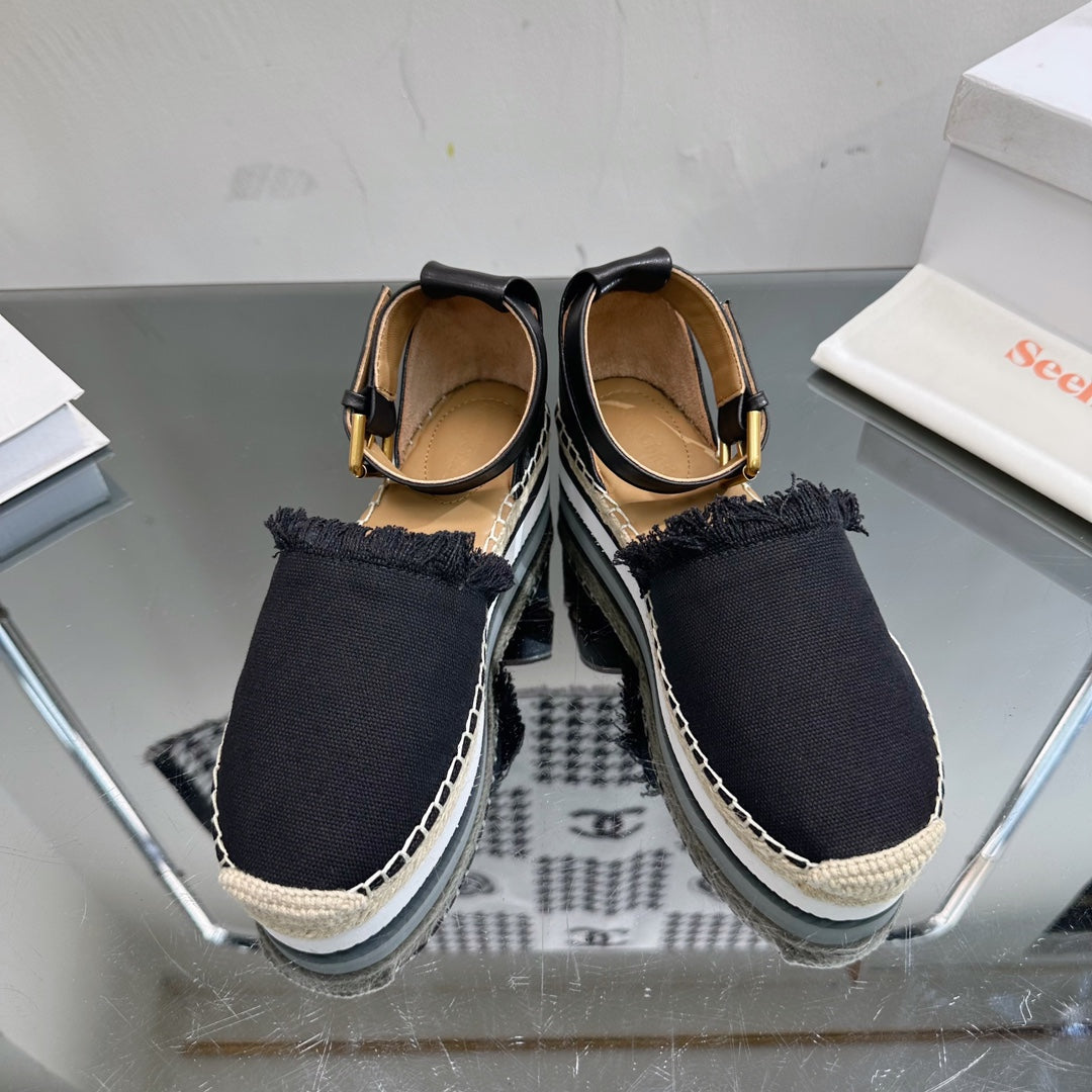 SEE BY ESPADRILLES SANDAL IN BLACK FABRIC AND CALFSKIN