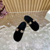 BURBERRY 26S BUCKLE MULES IN BLACK SUEDE