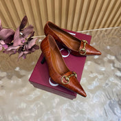 GUCCI 26S HIGH HEELS 65 MM IN COGNAC BROWN CROC EMBOSSED LEATHER