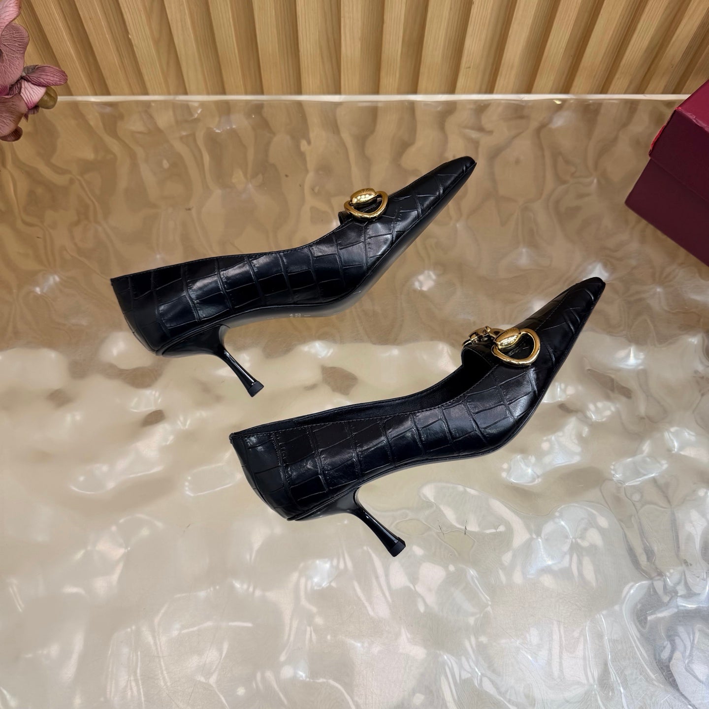 GUCCI 26S HIGH HEELS 65 MM IN BLACK CROC EMBOSSED LEATHER