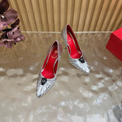VALENTINO 26S HIGH-HEEL 100 MM IN SILVER GATHERED CALFSKIN