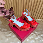 VALENTINO 26S PLATFORM SANDALS 90 MM IN RED CALFSKIN WOVEN FABRIC