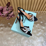 AQUAZZURA 26S HEELED SANDALS 75 MM IN BLACK AND SILVER SATIN