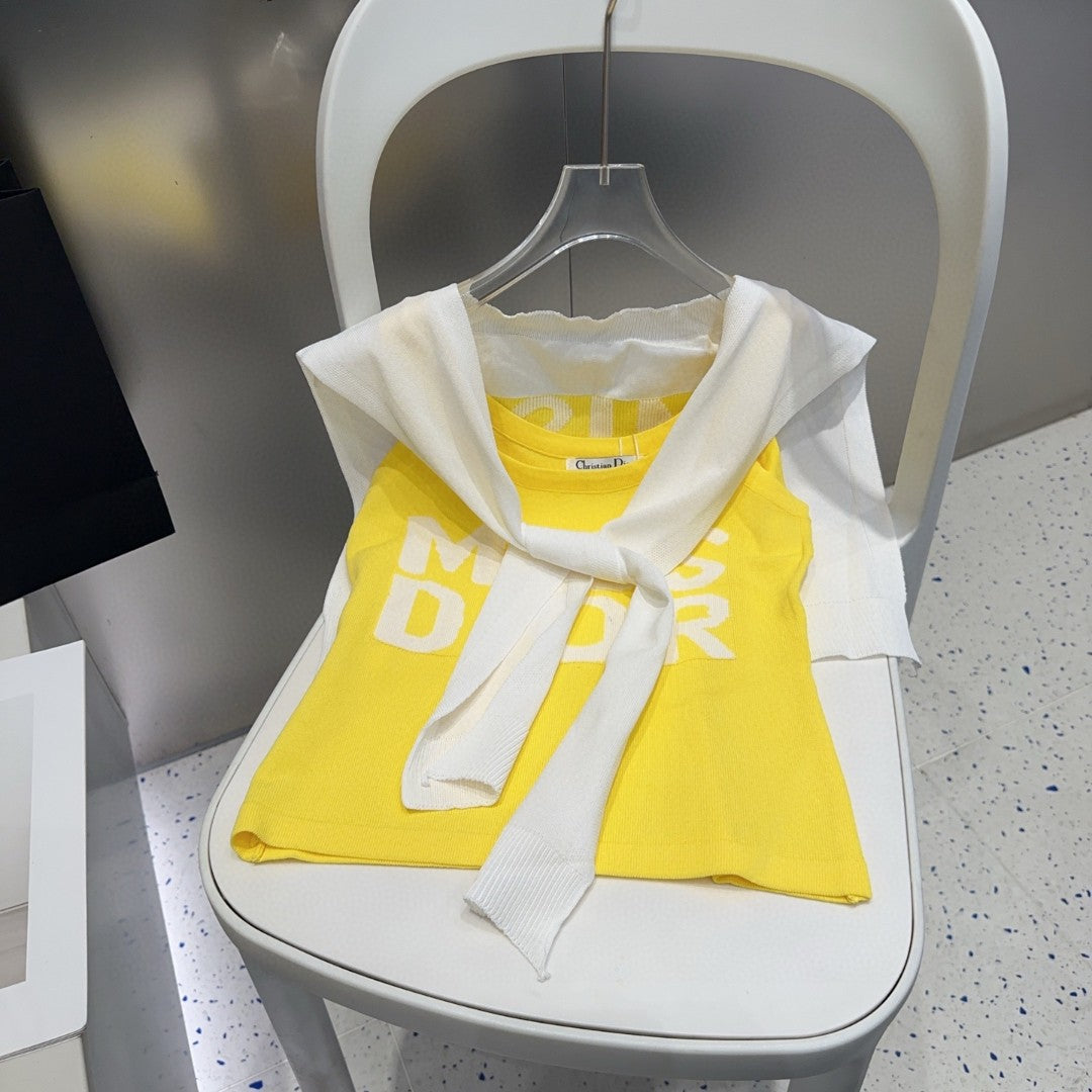 TANK TOP 615186 IN WHITE AND YELLOW COTTON RIBBED KNIT