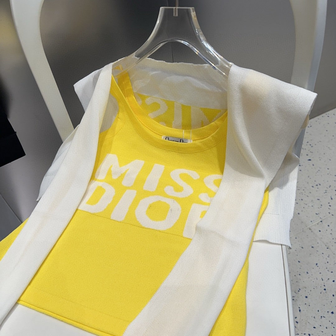 TANK TOP 615186 IN WHITE AND YELLOW COTTON RIBBED KNIT