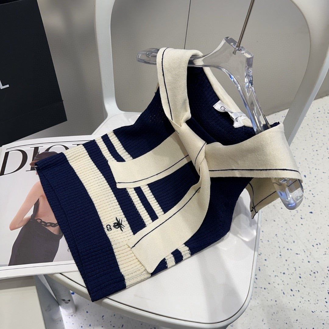 STRIPED TANK TOP 612059 IN NAVY BLUE AND WHITE COTTON RIBBED