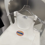 CAMISOLE 639171 IN WHITE COTTON RIBBED KNIT EMBOSSED LOGO ON STRAPS
