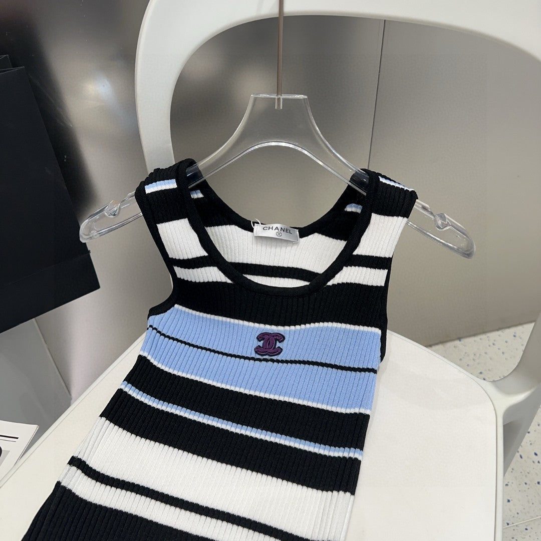 STRIPED TANK TOP 612057 IN BLUE BLACK COTTON RIBBED