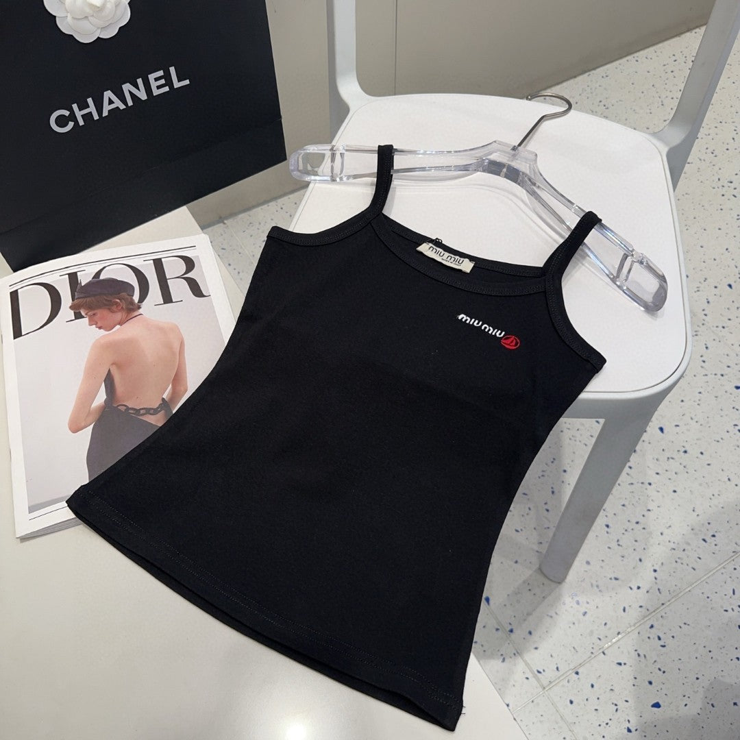 CAMISOLE 613779 IN BLACK COTTON RIBBED