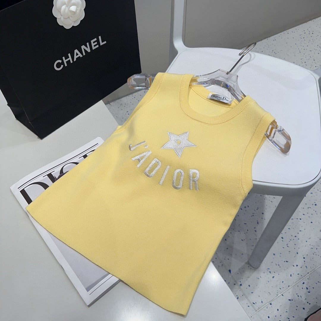 TANK TOP 622148 IN YELLOW COTTON RIBBED STAR AND LOGO