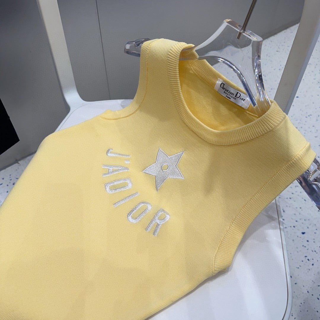 TANK TOP 622148 IN YELLOW COTTON RIBBED STAR AND LOGO