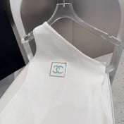 ONE SHOULDER TOP 624508 IN WHITE COTTON MULTICOLOR LOGO