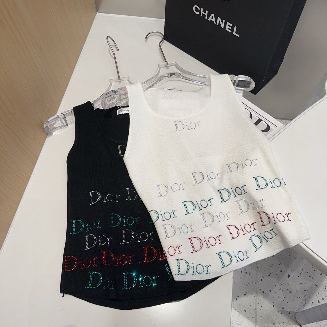 TANK TOP 624519 IN WHITE COTTON RIBBED CRYSTAL LOGO
