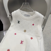 KNITTED VEST 633192 IN WHITE WOOL MUTILCOLOR LOGO