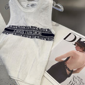 SLEEVELESS TOP 643222 IN WHITE COTTON BLACK LOGO