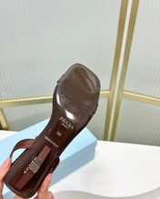 PRA TRIANGLE HEEL SATIN SANDALS BROWN