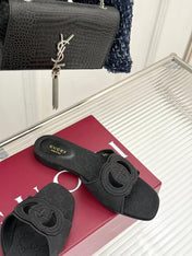 SLIDE SANDALS IN BLACK FABRIC EMBOSSED LOGO STYLE 1