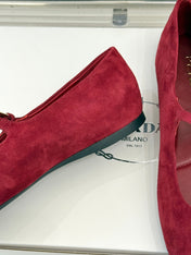PRADA 25S SOFT PADDED BALLERINAS IN DARK RED SUEDE