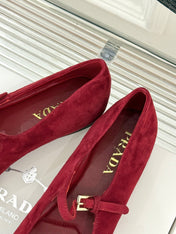 PRADA 25S SOFT PADDED BALLERINAS IN DARK RED SUEDE
