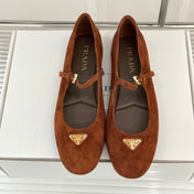 PRADA 25S SOFT PADDED BALLERINAS IN BURNT ORANGE SUEDE