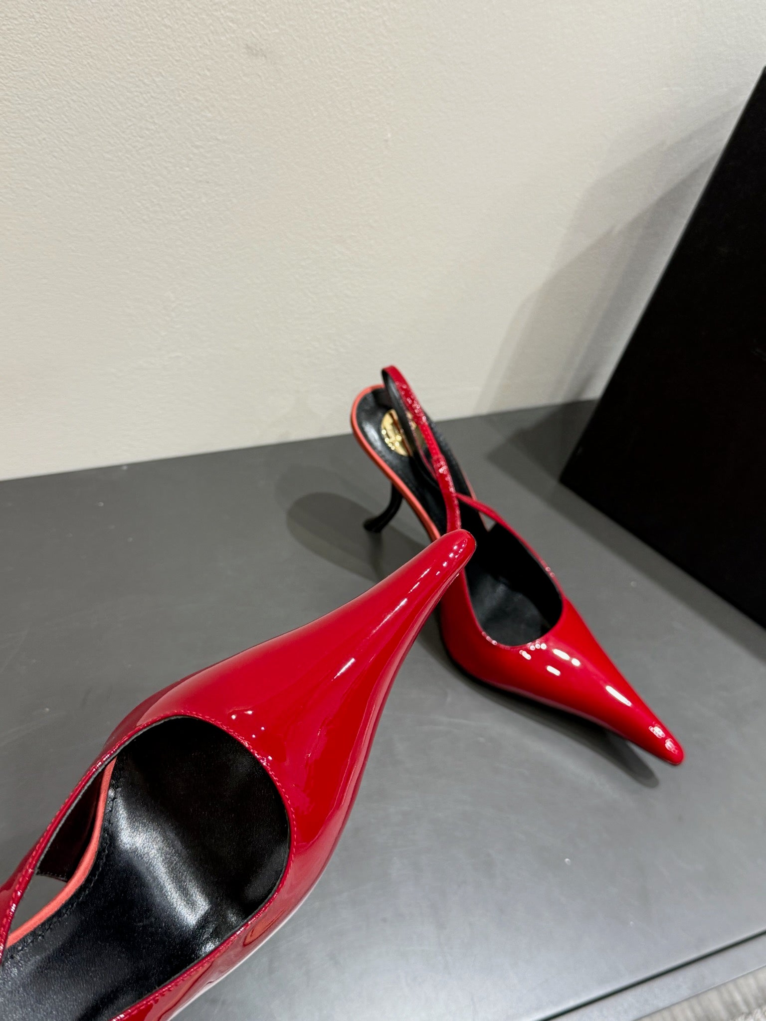 YSL HIGH SLINGBACK 25S IN DARK RED GLOSSY LAMBSKIN