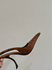 YSL HIGH SLINGBACK 25S IN BURNT ORANGE GLOSSY LAMBSKIN