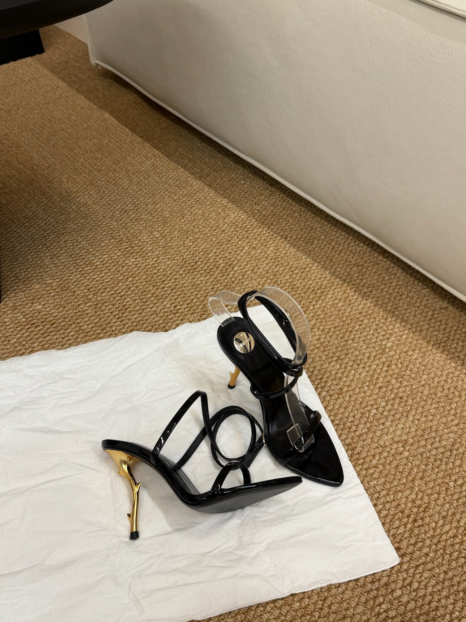 YSL HIGH HEEL SANDALS 25S IN BLACK SHINY LAMBSKIN