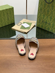 GG PRINCETOWN MULES LIGHT GRAY FABRIC