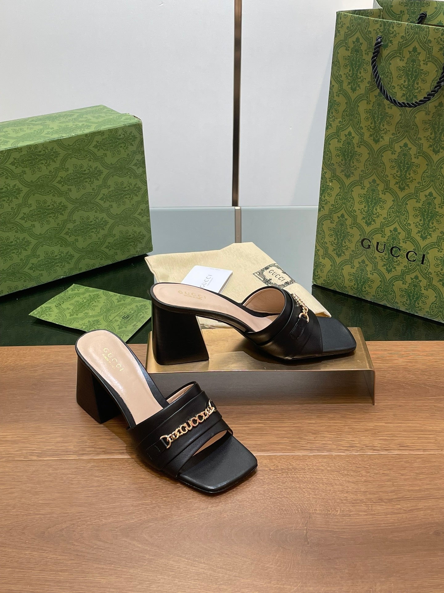 GG SIGNORIA SLIDE SANDAL BLACK DENIM