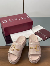 HIGH 5.5 CM WEDGE SANDALS IN LIGHT PINK CALFSKIN AND FABRIC