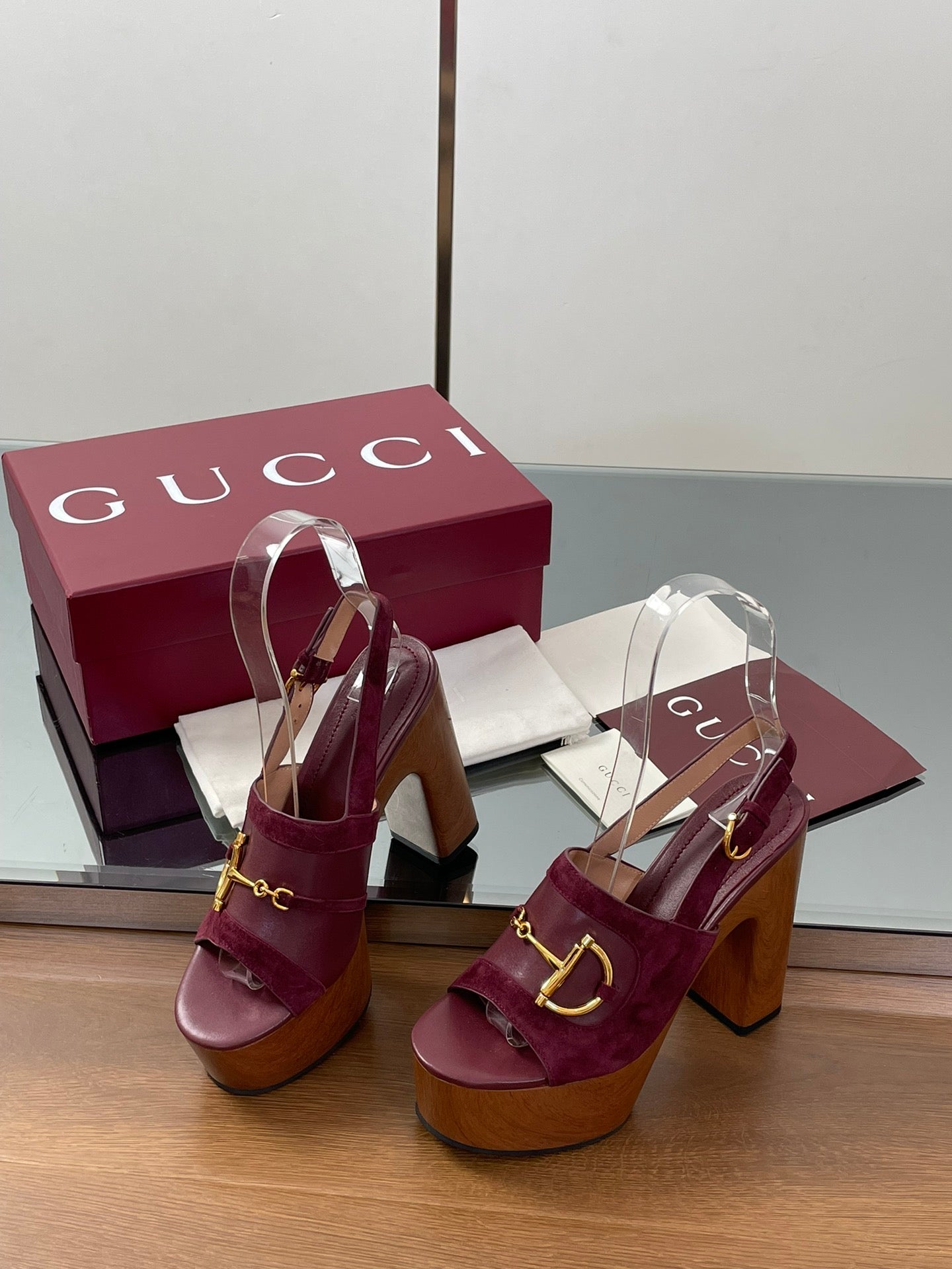 HIGH HEEL SANDALS 13 CM IN DARK RED CALFSKIN MIX SUEDUE GOLD HARDWARE