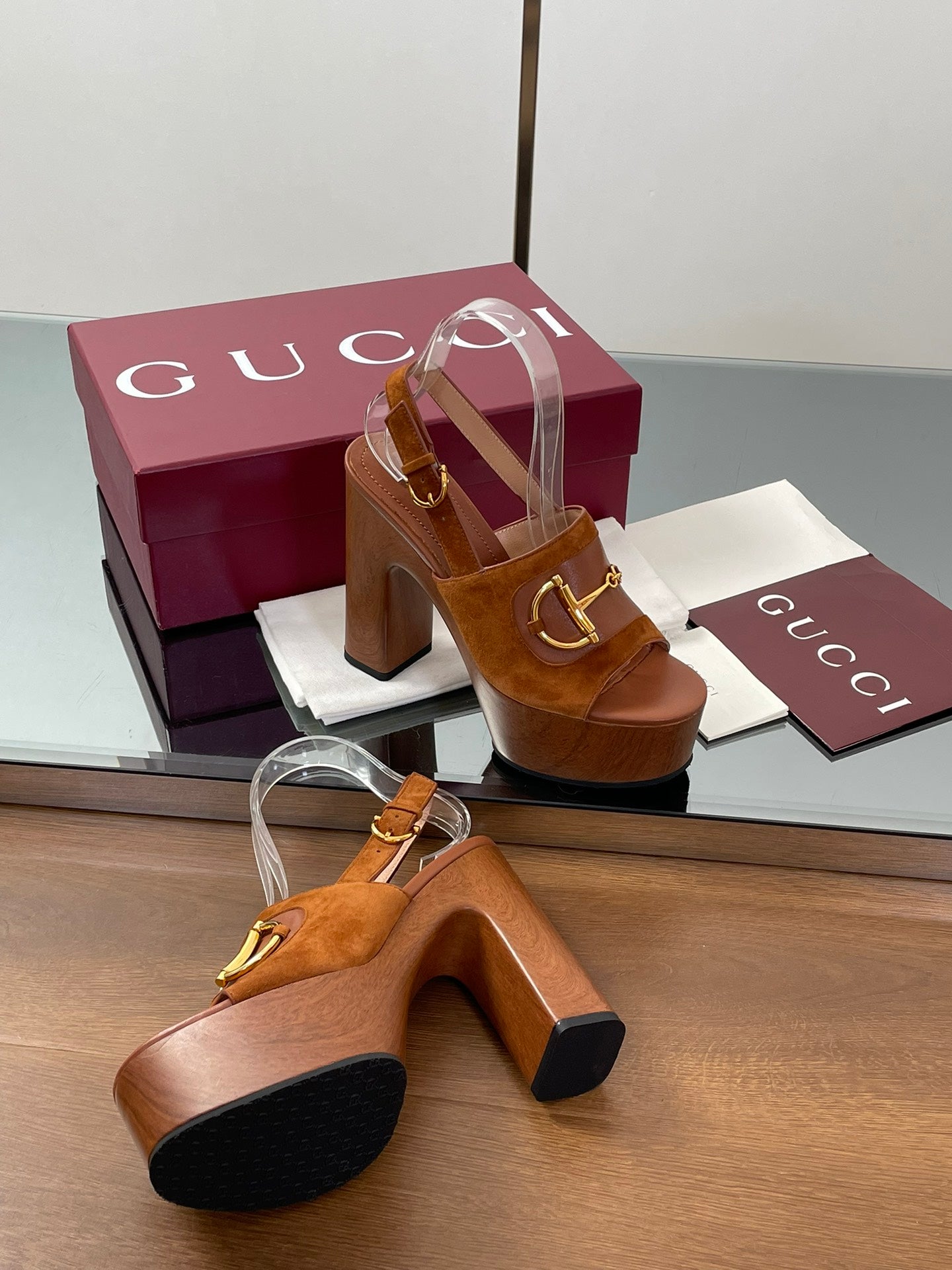 HIGH HEEL SANDALS 13 CM IN BROWN CALFSKIN MIX SUEDUE GOLD HARDWARE