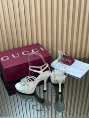 GUCCI 26S HIGH-HEELED SANDALS 125 MM IN WHITE CALFSKIN