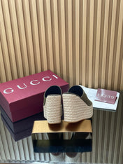 GUCCI 26S WEDGE SANDALS 110 MM IN OLIVE GREEN SUEDE GG MONOGRAM