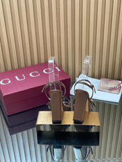 GUCCI 26S HIGH-HEEL SANDALS 125 MM IN DARK BROWN LAMBSKIN