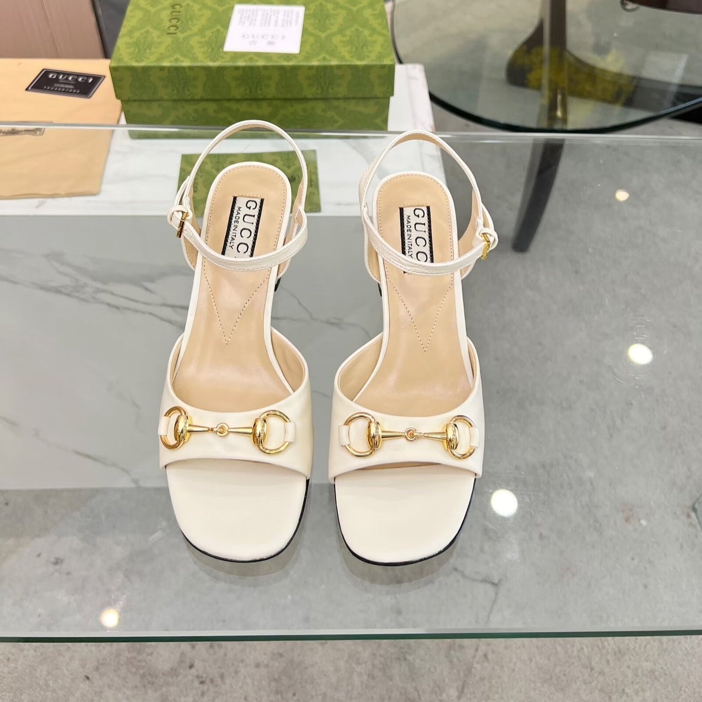 GG HIGH HEELS SANDALS 60 IN CREAM WHITE LAMBSKIN