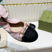 GG BALLET SUPER SLIM BUCKLE PASTEL PINK AND BLACK LAMBSKIN