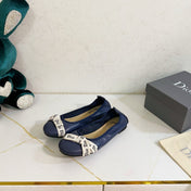 DIOR 26S BOW BALLET FLATS IN NAVY BLUE CALFSKIN