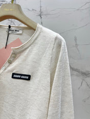 MIUMIU 26S V-NECK BUTTONED LONG-SLEEVE KNIT TOP 1432