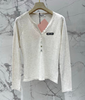 MIUMIU 26S V-NECK BUTTONED LONG-SLEEVE KNIT TOP 1432