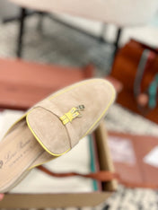 Loro Piana Beige Yellow Suede Charms Walk Flat Mules