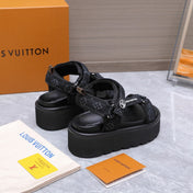 LV 26S CHAMELEON PLATFORM SANDALS 60MM IN BLACK MONOGRAM DENIM AND EVA