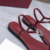 GUCCI 26S INTERLOCKING G THONG SANDALS IN BURGUNDY RED CALFSKIN