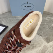 PRADA 26S WOVEN MULES IN DARK BROWN SUEDE