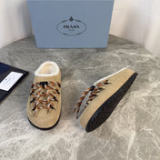 PRADA 26S WOVEN MULES IN DARK BEIGE SUEDE