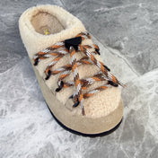 PRADA 26S WOVEN MULES IN BEIGE WOOL MIX SUEDE
