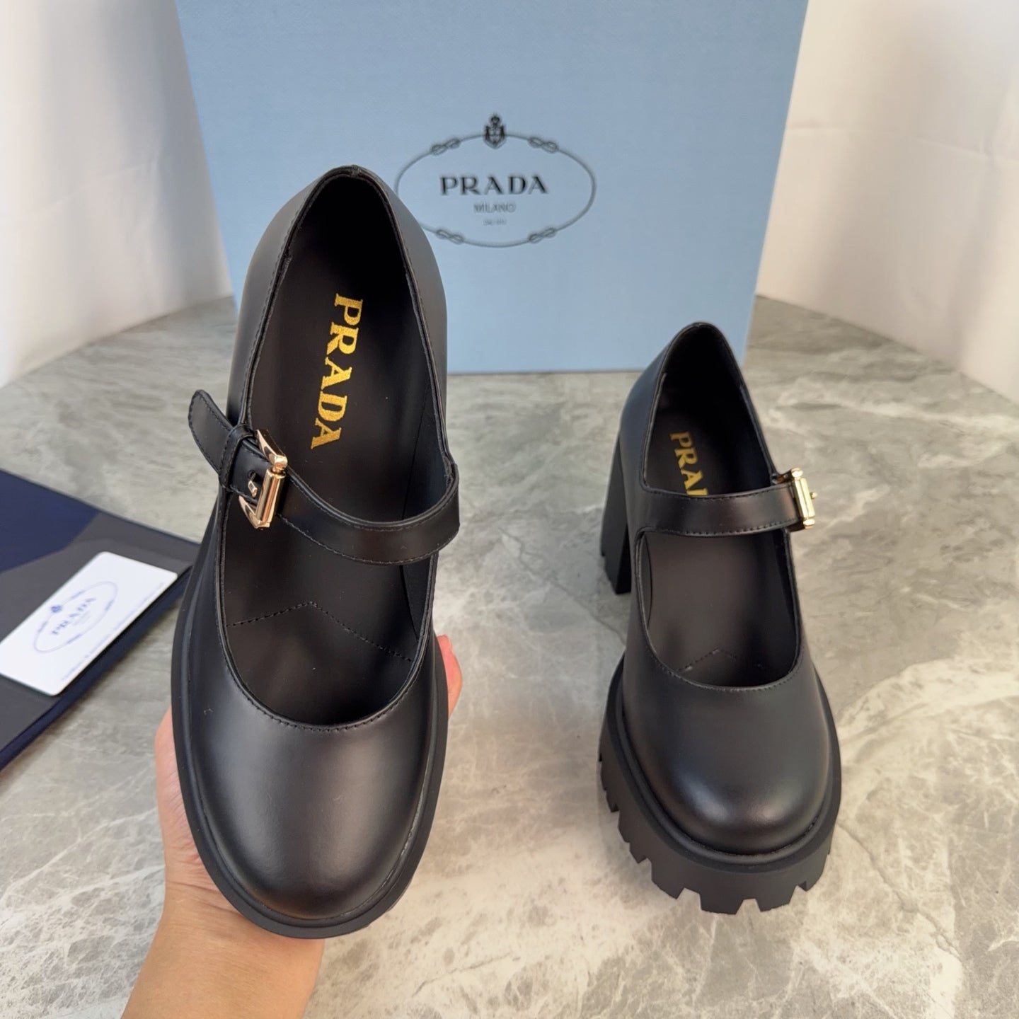 PRADA 26S MARY JANE PUMPS 85 MM IN BLACK SMOOTH CALFSKIN