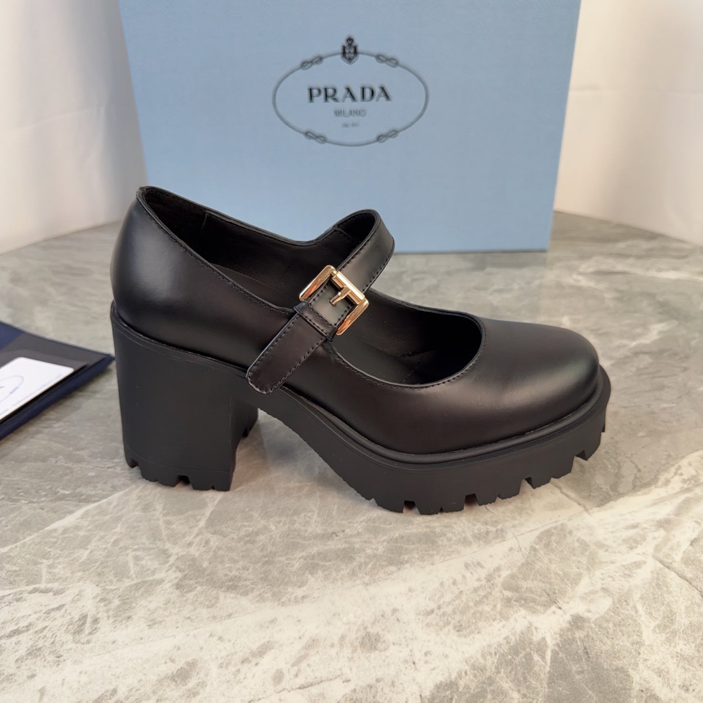 PRADA 26S MARY JANE PUMPS 85 MM IN BLACK SMOOTH CALFSKIN